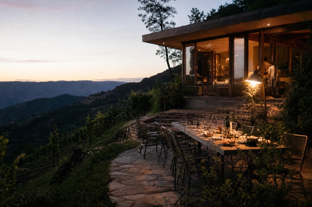 A vineyard estate with modern architecture in the hills near Healdsburg, no text, no logos, no people
